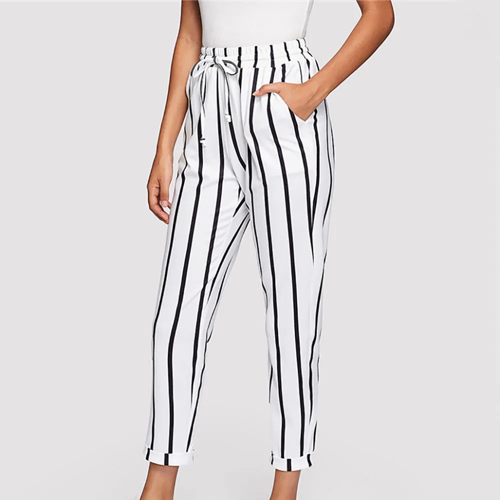 feitong Women Casual Drawstring Waist Stripe High Waist Tapered Carrot Black and white stripes show thin casual pants #35
feitong Women Casual Drawstring Waist Stripe High Waist Tapered Carrot Black and white stripes show thin casual pants #35