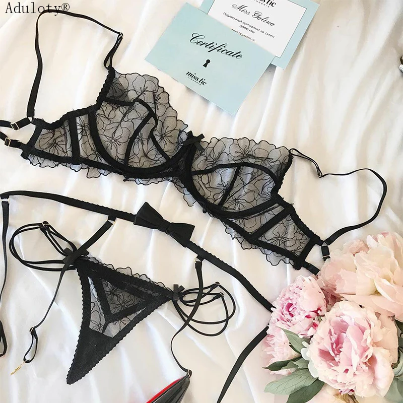 Conjunto Lingerie Sexy de Renda Feminina Sutiã Fio dental Fato de