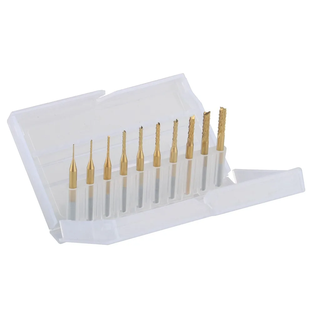 (Size you want) 10pcs/Set Titanium Coat 0.5-3.175mm Carbide End Mill Engraving Bits CNC Rotary Burrs.
(Size you want) 10pcs/Set Titanium Coat 0.5-3.175mm Carbide End Mill Engraving Bits CNC Rotary Burrs.