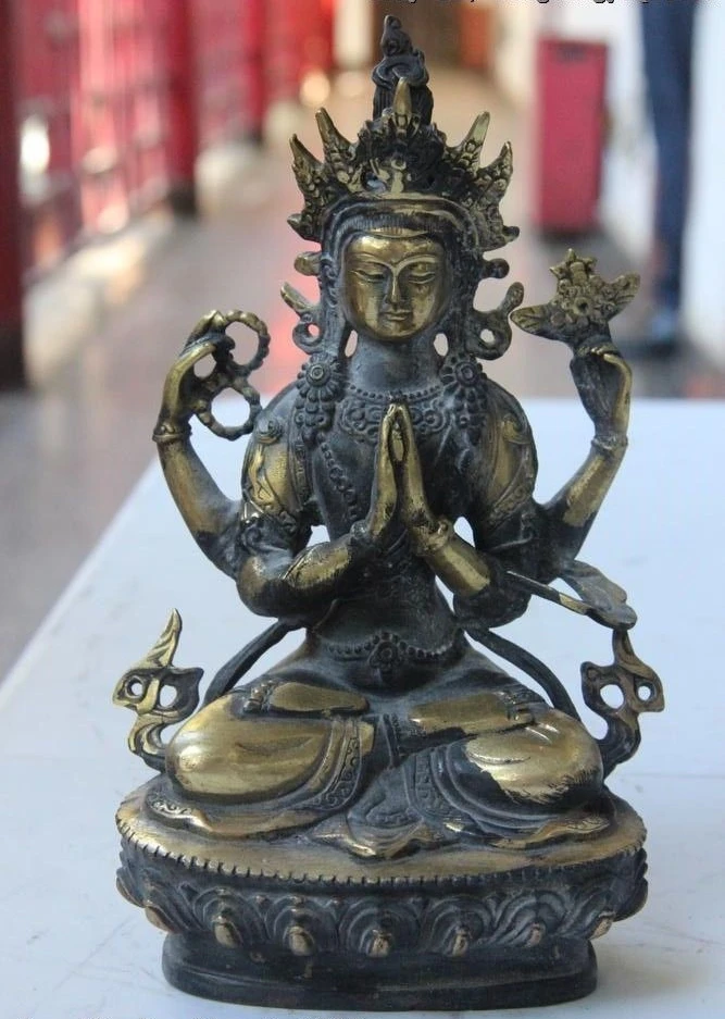 8" Chinese Buddhism Bronze Four Arm Guanyin Kwan-yin Bodhisattva Goddess Statue
8" Chinese Buddhism Bronze Four Arm Guanyin Kwan-yin Bodhisattva Goddess Statue