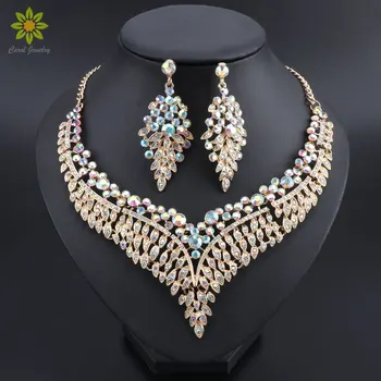 Wedding Jewelry AB Color Crystal Rhinestones Necklace Earrings for Bride Indian Jewelry Sets Women Jewelry Set
Wedding Jewelry AB Color Crystal Rhinestones Necklace Earrings for Bride Indian Jewelry Sets Women Jewelry Set