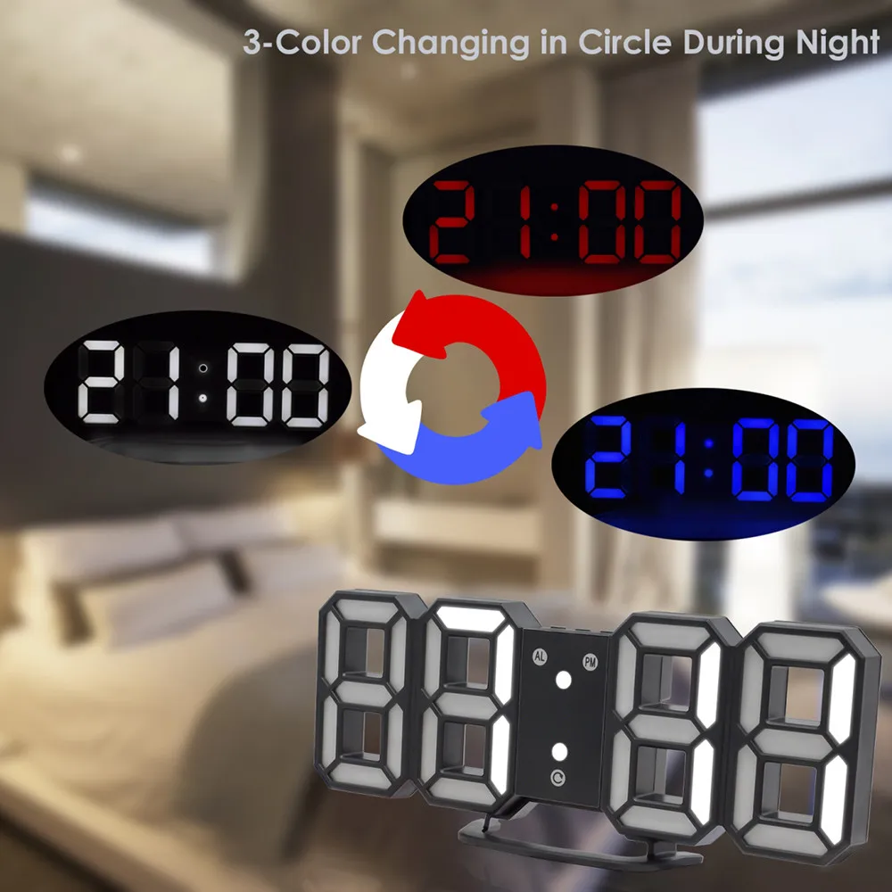 3 Color Digital LED Table Night Wall Clock Alarm Watch 24 Or 12 Hour Display Despertador Digital Led Smart Alarm Clock
3 Color Digital LED Table Night Wall Clock Alarm Watch 24 Or 12 Hour Display Despertador Digital Led Smart Alarm Clock