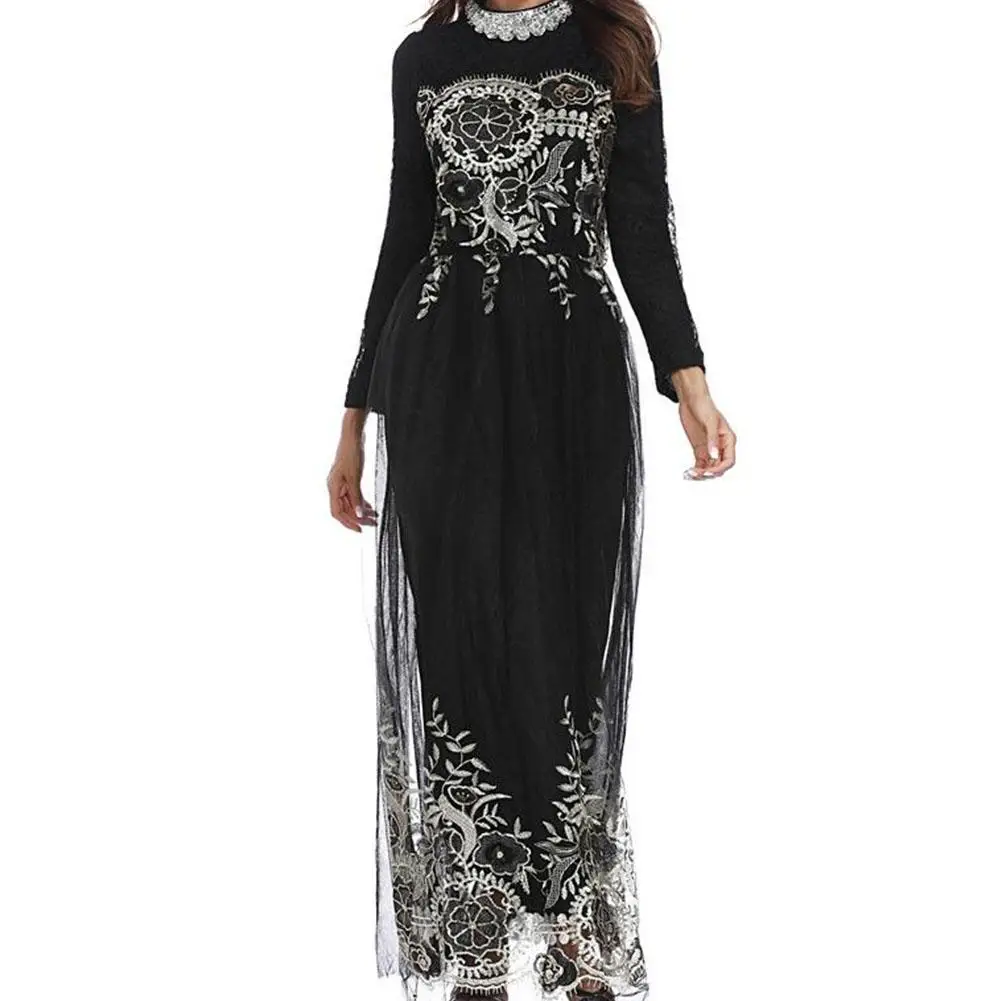 Yfashion Women Muslim Style Embroidery Printing Lace Stitching Gauze Long Dress
Yfashion Women Muslim Style Embroidery Printing Lace Stitching Gauze Long Dress