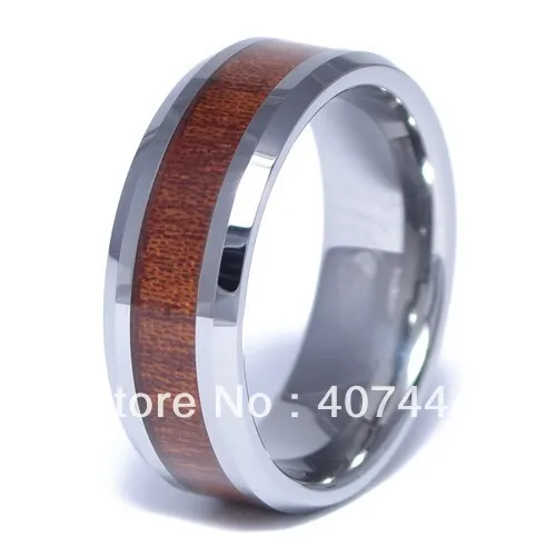 

Free Shipping Cheap Price USA Russia Brazil Hot Sales 8mm Men's Wood Inlayed Beveled Tungsten Carbide Wedding Ring US sizes 6-14