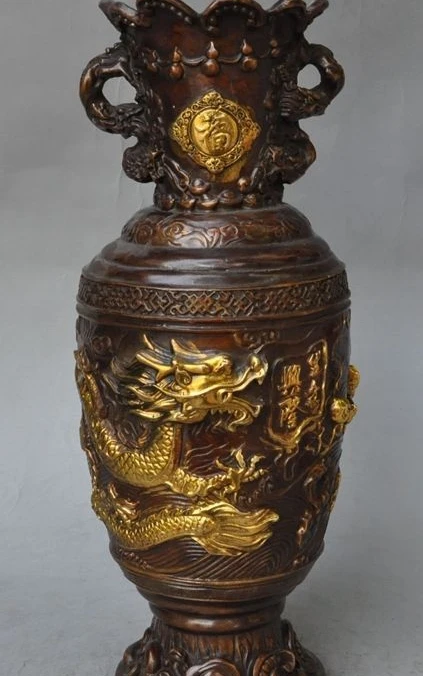 13" Marked chinese bronze gilt dragon beast play bead statue jar pot Bottle vase
13" Marked chinese bronze gilt dragon beast play bead statue jar pot Bottle vase