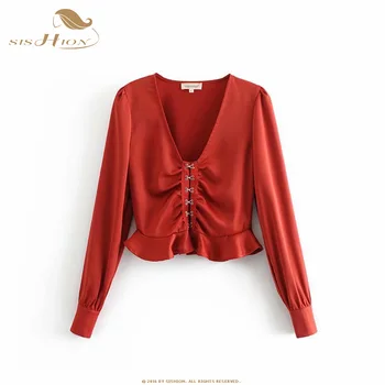 SISHION 2019 Autumn French retro sexy slim deep V-neck shirt women solid color ruffled long-sleeve cardigan shirt SP0254
SISHION 2019 Autumn French retro sexy slim deep V-neck shirt women solid color ruffled long-sleeve cardigan shirt SP0254