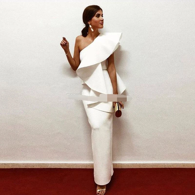 Elegant Evening Dresses One Shoulder Ruffle Satin Sheath Floor Length Saudi Arabic Prom Dresses Evening dress 2019 Zipper Up
Elegant Evening Dresses One Shoulder Ruffle Satin Sheath Floor Length Saudi Arabic Prom Dresses Evening dress 2019 Zipper Up