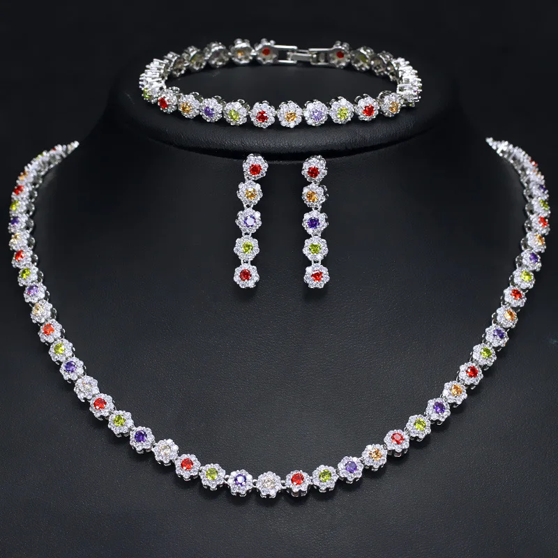 Round Gems Multi-colo Zircon Copper Plated White Gold Ear Jewelry Set Earring Necklace Pendant Bracelet M02-T0118
Round Gems Multi-colo Zircon Copper Plated White Gold Ear Jewelry Set Earring Necklace Pendant Bracelet M02-T0118