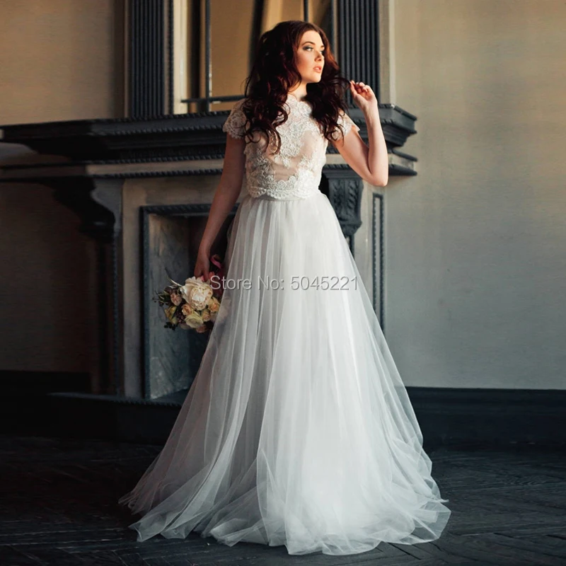 2 Pieces Wedding Dresses 2019 Lace Appliques Short Sleeves O Neck Floor Length Bridal Gowns A-line Vestido De Noiva Custom Made
2 Pieces Wedding Dresses 2019 Lace Appliques Short Sleeves O Neck Floor Length Bridal Gowns A-line Vestido De Noiva Custom Made