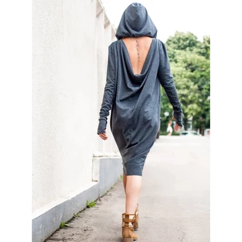 Gothic Backless Hoodies Dress Casual Loose Long Sleeve Grey Women Dress Nice Autumn Fashion Midi Dress Robe Femme Vestido
Gothic Backless Hoodies Dress Casual Loose Long Sleeve Grey Women Dress Nice Autumn Fashion Midi Dress Robe Femme Vestido