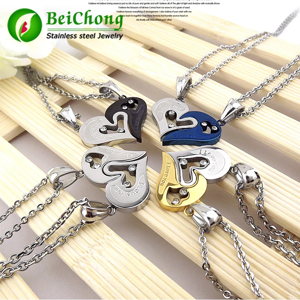 2pcs Heart-shape "I Love You" Stainless Steel Couple Lovers Half Heart Pendant Necklace Heart Puzzle Pendant
2pcs Heart-shape "I Love You" Stainless Steel Couple Lovers Half Heart Pendant Necklace Heart Puzzle Pendant