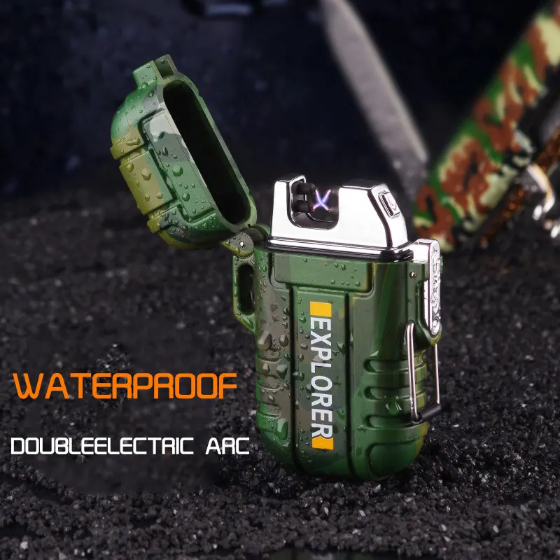 

Explorer Outdoor Use Waterproof Windproof Double Arc Pulse Plasma Cigarette Smoking Lighter USB Charging Electric Metal Lighter