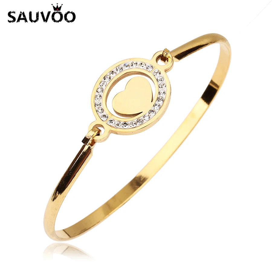 Sauvoo Fashion Hollow Heart Tree Crystal Charms Gold Color Stainless Steel Metal Wire Bangle Bracelets Women Girls Jewelry Gifts
Sauvoo Fashion Hollow Heart Tree Crystal Charms Gold Color Stainless Steel Metal Wire Bangle Bracelets Women Girls Jewelry Gifts