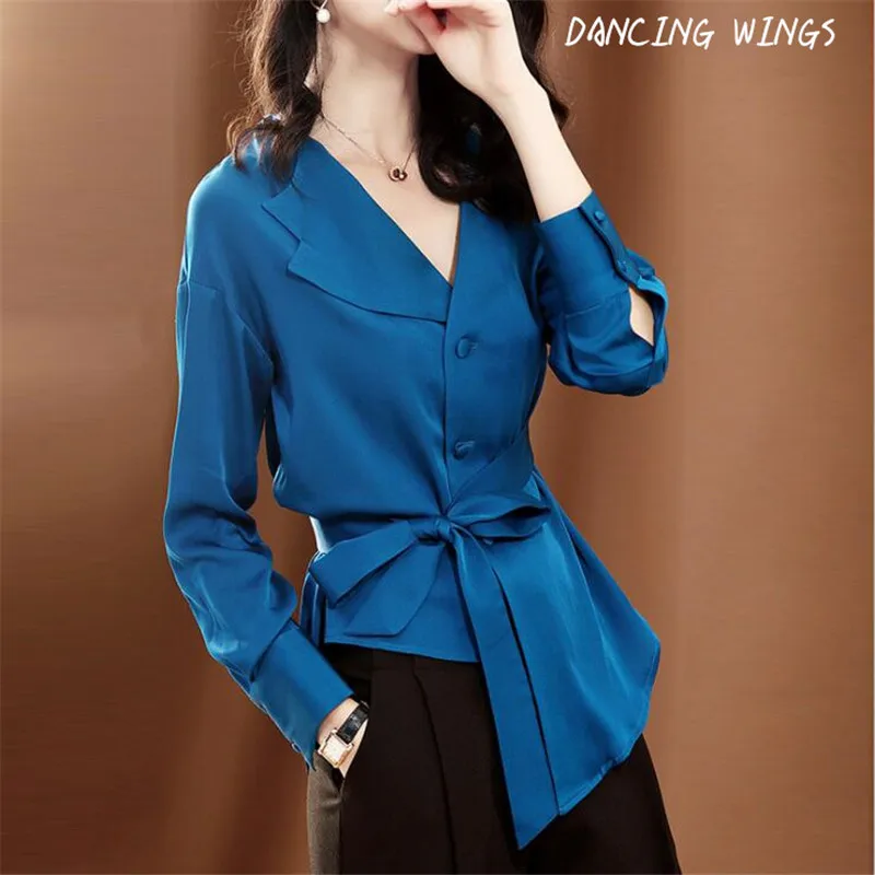 Spring Summer Satin Shirt Long Sleeves Turn Down Collar Irregular Bowknot Blouse Elegant Office Lady Feminina Top
Spring Summer Satin Shirt Long Sleeves Turn Down Collar Irregular Bowknot Blouse Elegant Office Lady Feminina Top