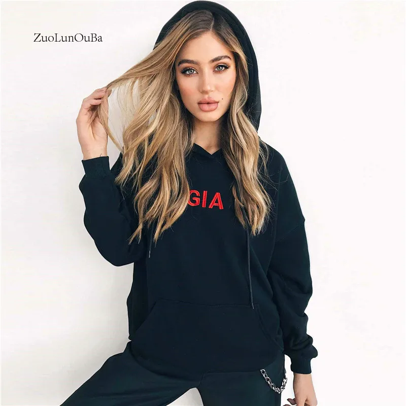 Zuolunouba 2018 Spring New Hoody Womem Fashion GIA Letter Embroidery Harajuku Black Lady Casual Sweatshirt Pullovers coat
Zuolunouba 2018 Spring New Hoody Womem Fashion GIA Letter Embroidery Harajuku Black Lady Casual Sweatshirt Pullovers coat