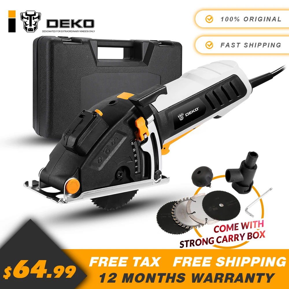 DEKO QD6905LR Mini Circular Saw Power Tools with Laser 4 Blades Dust passage Allen key Auxiliary handle BMC BOX Electric Saw
DEKO QD6905LR Mini Circular Saw Power Tools with Laser 4 Blades Dust passage Allen key Auxiliary handle BMC BOX Electric Saw