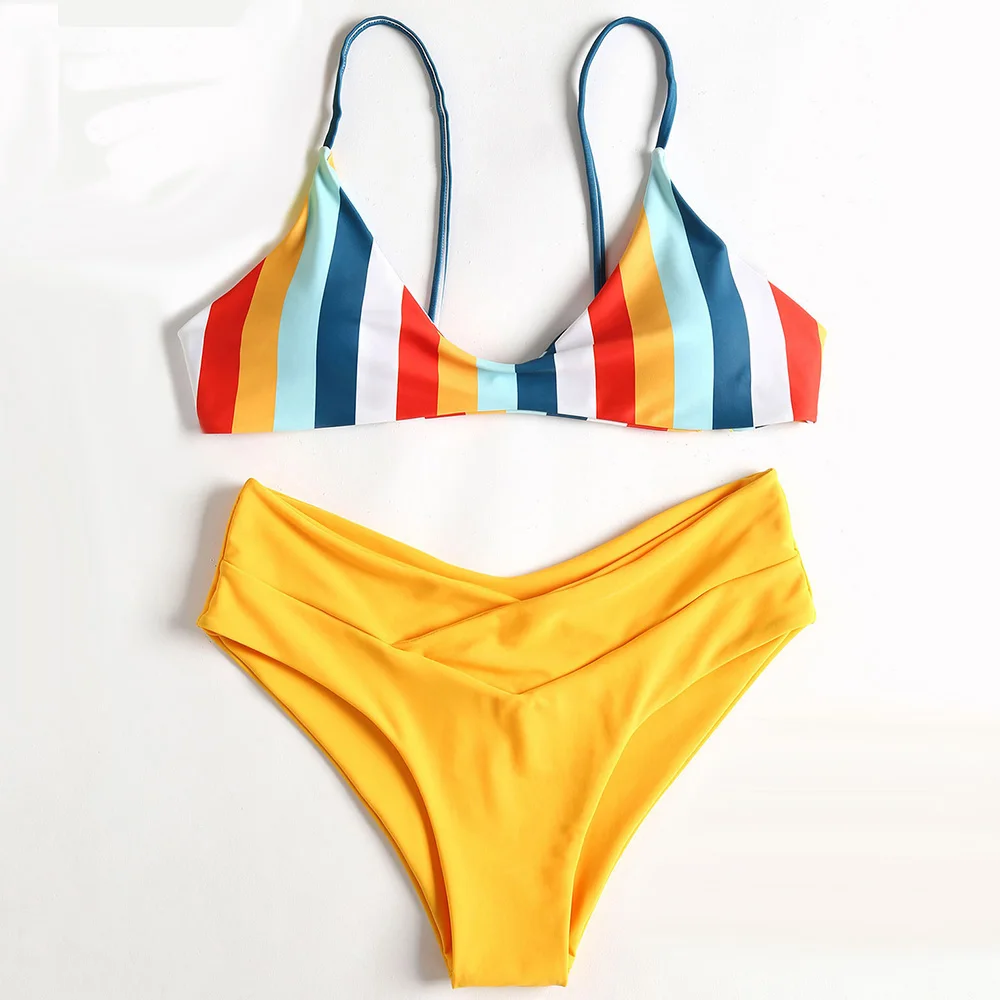 Striped High Cut Bikini Set Colorful Lovely Girl Swimwear Biquini Women Swimsuit Bandage Backless Bathing Suit Maillot De Bain
Striped High Cut Bikini Set Colorful Lovely Girl Swimwear Biquini Women Swimsuit Bandage Backless Bathing Suit Maillot De Bain