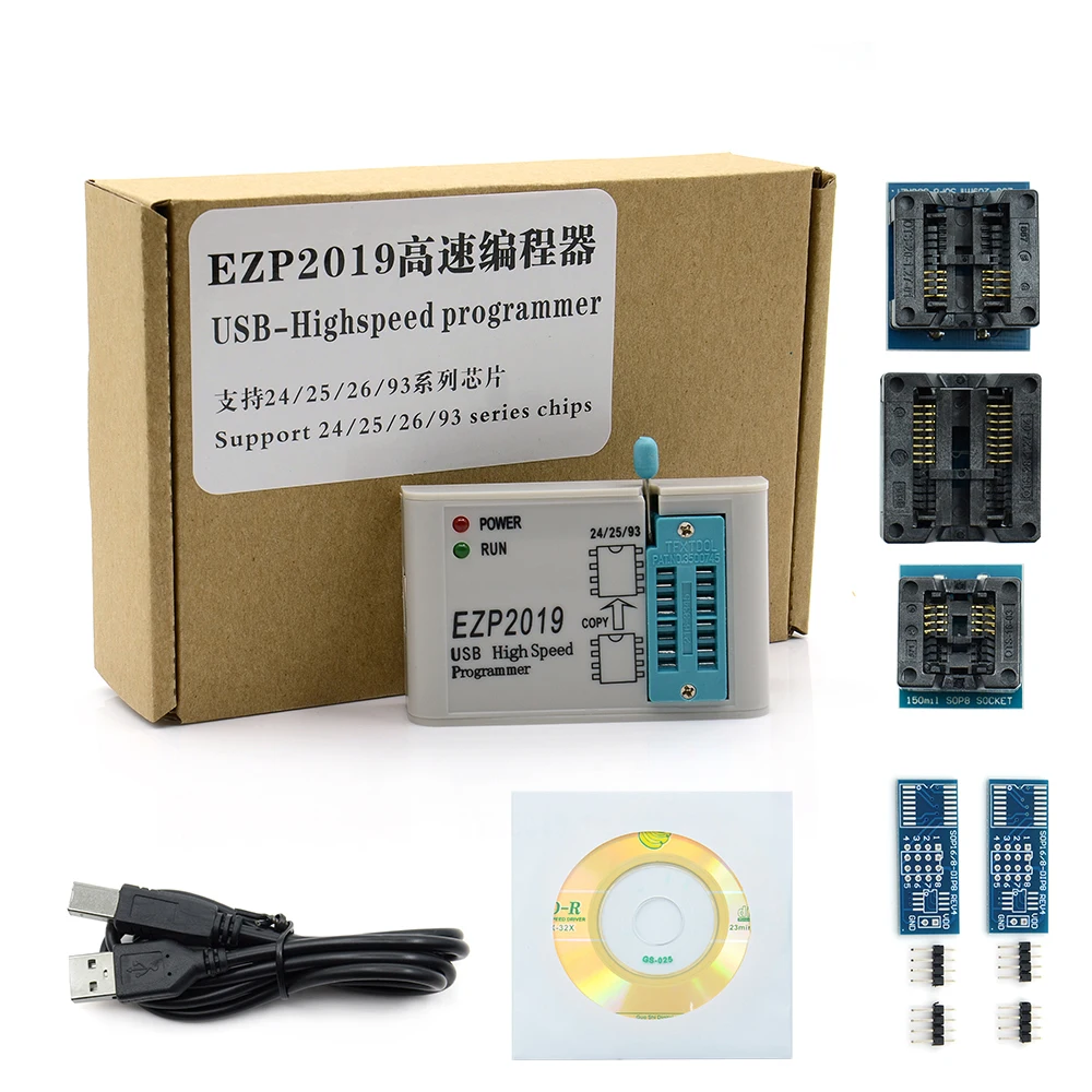 Free shipping New EZP2019 Programmer high-speed USB Programmer support win7&8 24 25 93 EEPROM 25 flash bios chip with 7 adapters
Free shipping New EZP2019 Programmer high-speed USB Programmer support win7&8 24 25 93 EEPROM 25 flash bios chip with 7 adapters
