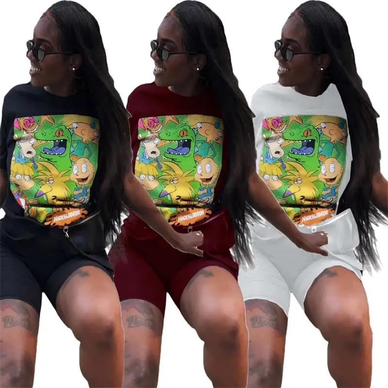 2019 new women Summer 2 piece set cartoon women o-neck short sleeve tee top above knee pants suit two piece set sports tracksuit
2019 new women Summer 2 piece set cartoon women o-neck short sleeve tee top above knee pants suit two piece set sports tracksuit
