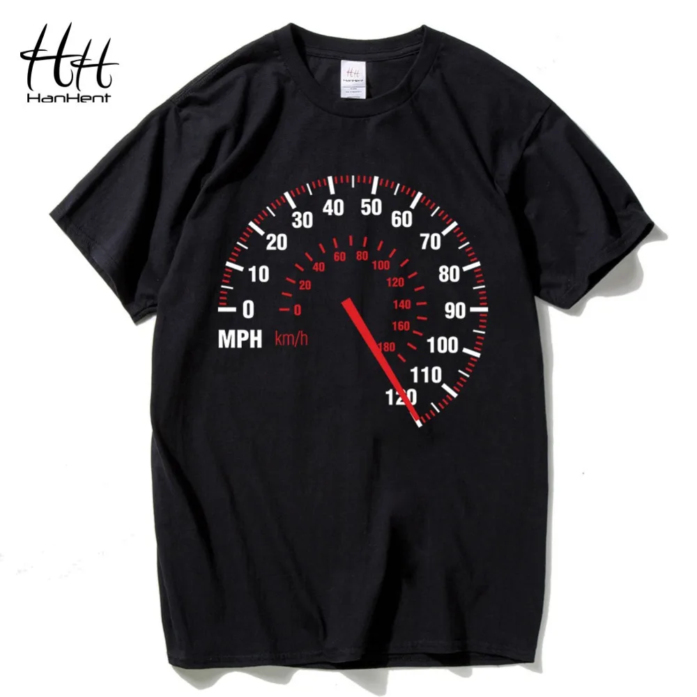 

HanHent Speedometer Fashion Men T shirt Motorcycle Cotton Summer Car Speed T-shirt Punk Rock Black Tshirt for Man's Fitness