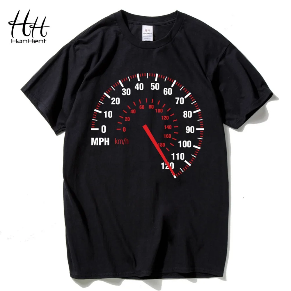 

HanHent Speedometer Fashion T Shirt Men Cotton Summer Car Speed T-shirt Black Creative Design Tops Tees Fitness Clothing Brand