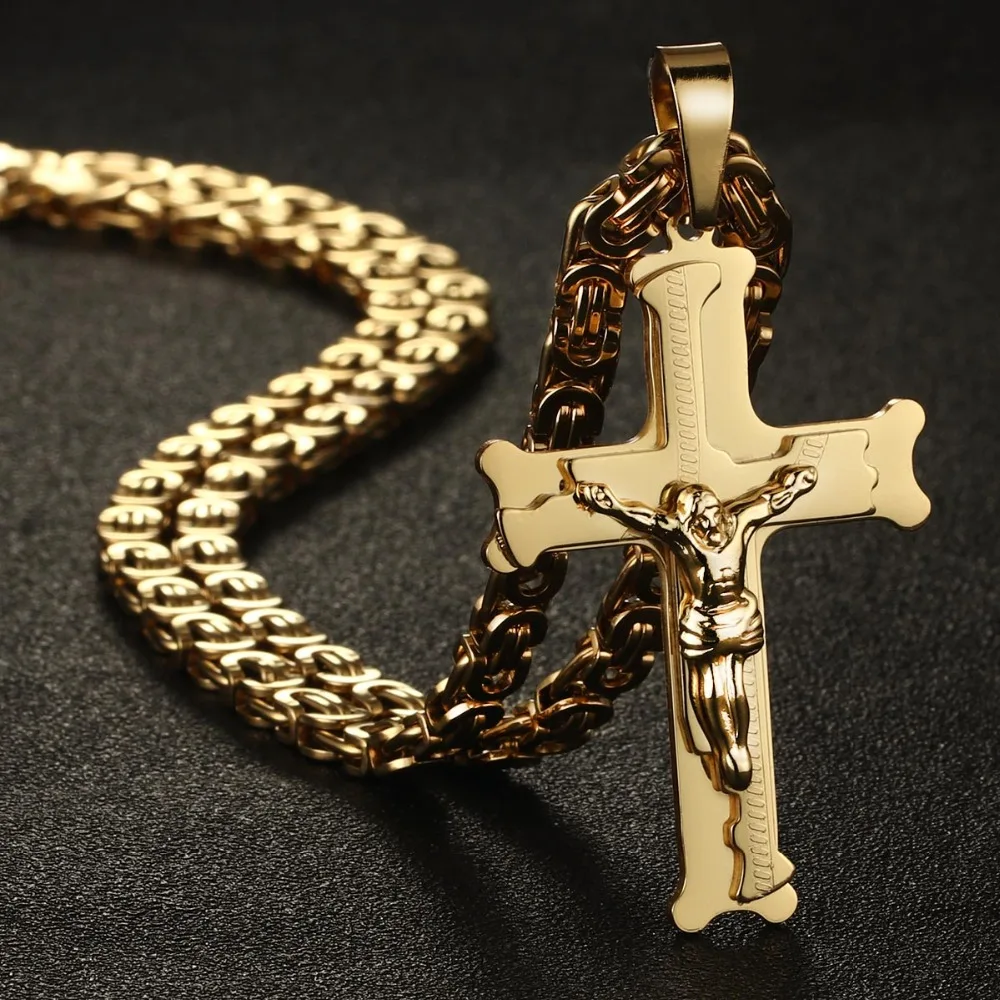 Stainless Steel Christs Crucifix Jesus Cross Pendants Necklaces Gold Silver Tone Long Byzantine Link Chains Men Jewelry NC014
Stainless Steel Christs Crucifix Jesus Cross Pendants Necklaces Gold Silver Tone Long Byzantine Link Chains Men Jewelry NC014