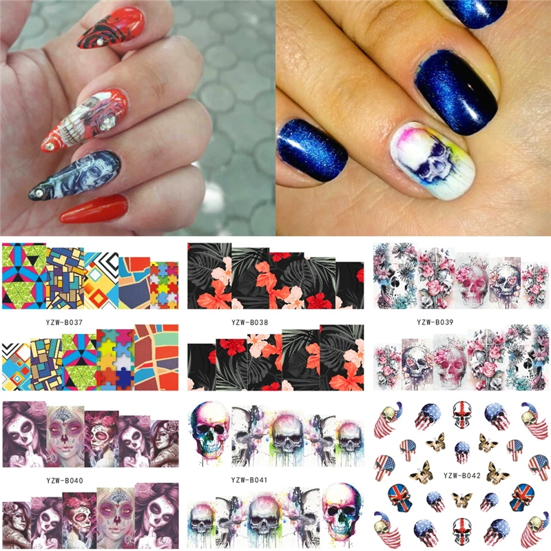 6 Designs/Sets Water Transfer Rose Halloween Decals Full Decals Nail Sticker Mixed Colorful Skull Nail Art DIY Decor
6 Designs/Sets Water Transfer Rose Halloween Decals Full Decals Nail Sticker Mixed Colorful Skull Nail Art DIY Decor