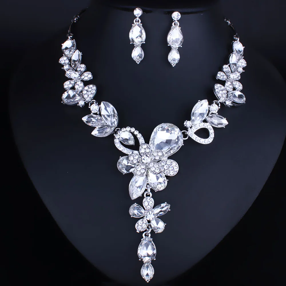 Fashion African Jewelry Set Exquisite Crystal Rhinestones Flower Necklace and Earrings Set Wedding Jewelry sets For Bridal
Fashion African Jewelry Set Exquisite Crystal Rhinestones Flower Necklace and Earrings Set Wedding Jewelry sets For Bridal