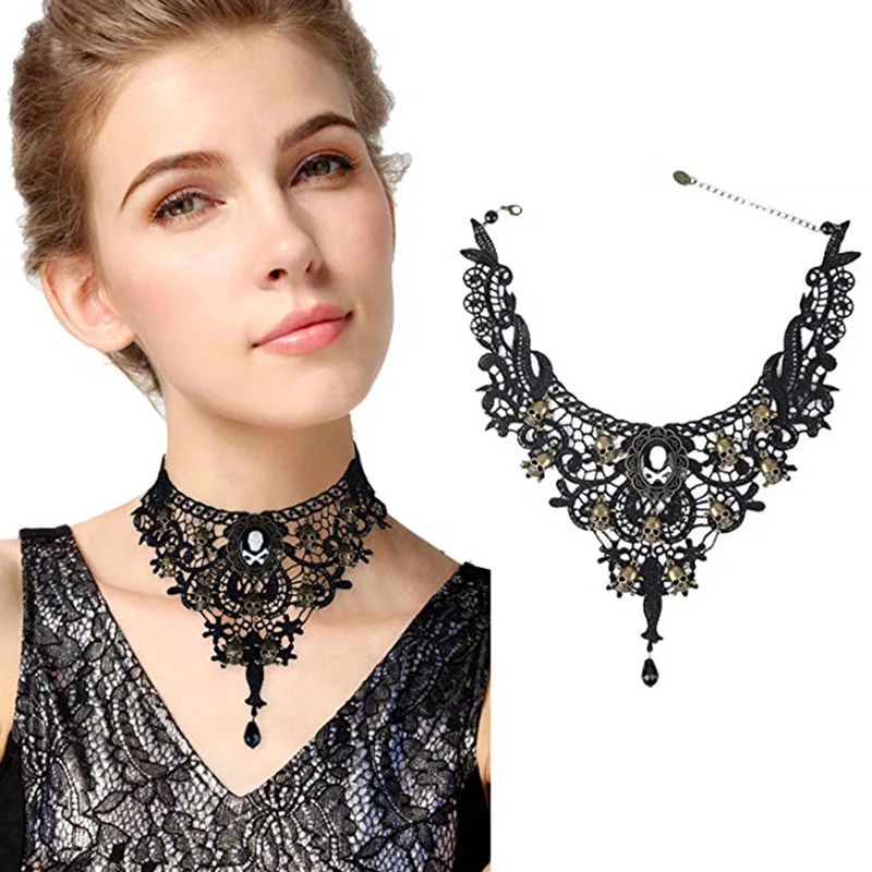 1PC Women Black Lace & Beads Choker Necklace Charm Ribbon Wedding Bijou Collar Jewelry Skull Hollow Short Chain Jewellery
1PC Women Black Lace & Beads Choker Necklace Charm Ribbon Wedding Bijou Collar Jewelry Skull Hollow Short Chain Jewellery