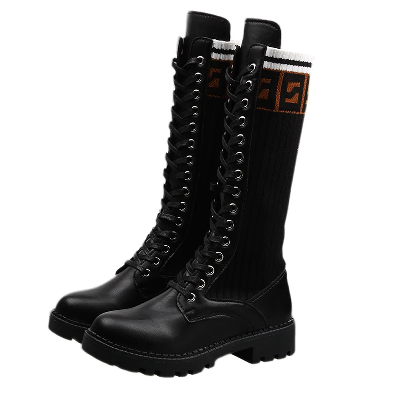 Martin Boots Women Spring/Autumn Stretch Knitting Boots Lace Up Flat Heels Platform Heels Mid calf Boots Black Ladies Boots
Martin Boots Women Spring/Autumn Stretch Knitting Boots Lace Up Flat Heels Platform Heels Mid calf Boots Black Ladies Boots