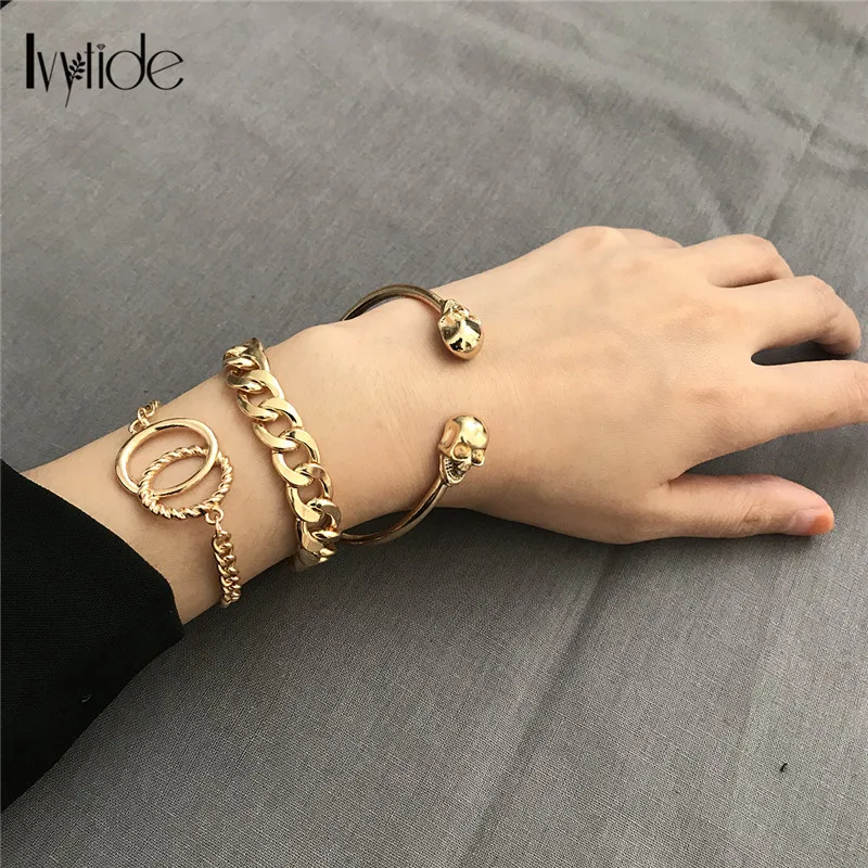 3PCS/Set hiphop Rock Punk Skull Gold Bracelets for Women Men's Jewelry Fashion Multilayer Bangles Bracel
3PCS/Set hiphop Rock Punk Skull Gold Bracelets for Women Men's Jewelry Fashion Multilayer Bangles Bracel