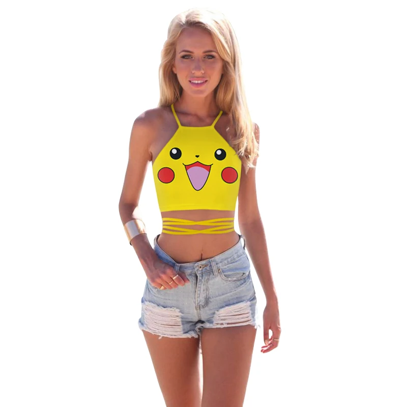 EAZ010 2016 Women Pikachu Printed Slim Camis Back Cross Bandage Tank Top Sexy Short Style Tops Crops For Summer
EAZ010 2016 Women Pikachu Printed Slim Camis Back Cross Bandage Tank Top Sexy Short Style Tops Crops For Summer
