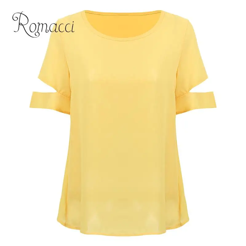 Romacci Fashion Women Chiffon Tops Split Back Cutout Short Sleeve Summer Top Plus Size T-shirt Female Casual Loose Solid T Shirt
Romacci Fashion Women Chiffon Tops Split Back Cutout Short Sleeve Summer Top Plus Size T-shirt Female Casual Loose Solid T Shirt