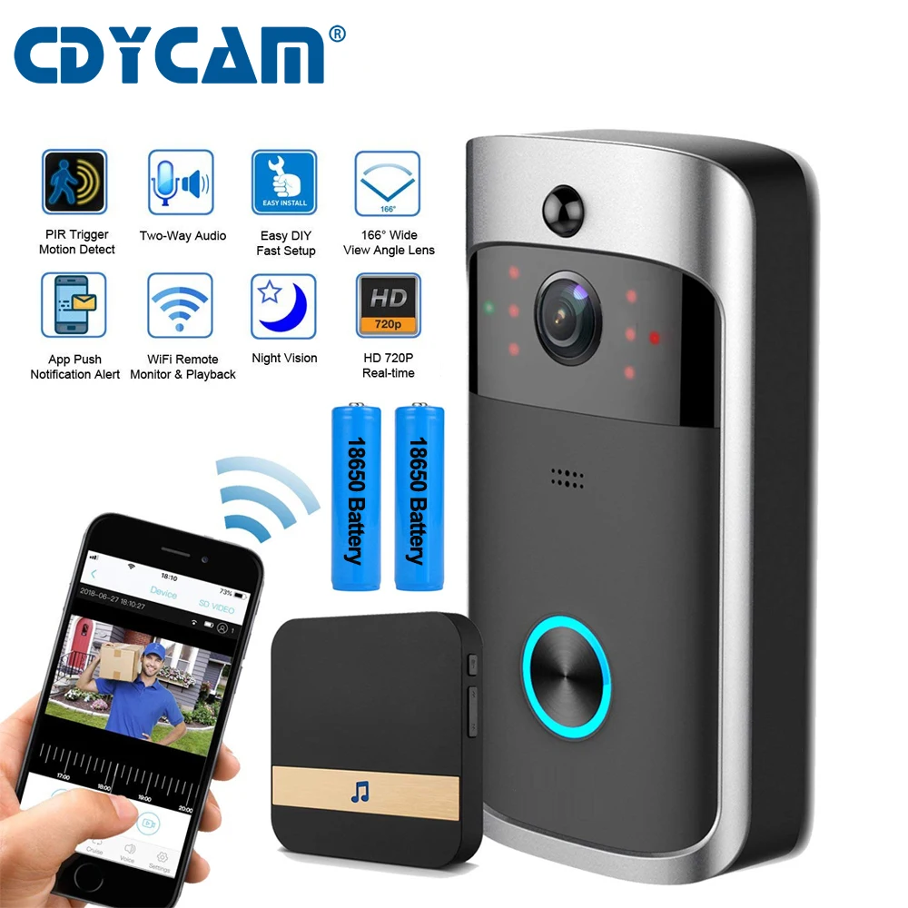 Smart 720P Wifi Doorbell Camera Ring Intercom Door Phone IR Alarm Wireless Security Door Bell IP Camera Support Waterproof Cover
Smart 720P Wifi Doorbell Camera Ring Intercom Door Phone IR Alarm Wireless Security Door Bell IP Camera Support Waterproof Cover