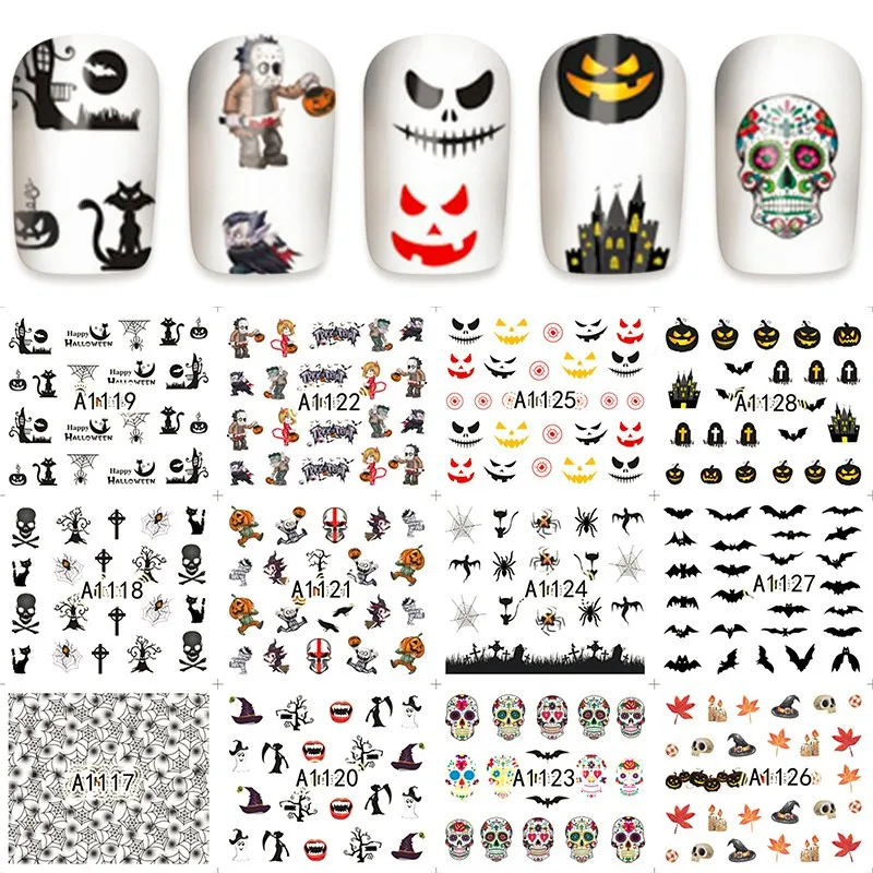 12 sheets water decal nail art nail sticker Decoration slider tattoo full Cover Halloween pumpkin skull design decals A1117-1128
12 sheets water decal nail art nail sticker Decoration slider tattoo full Cover Halloween pumpkin skull design decals A1117-1128