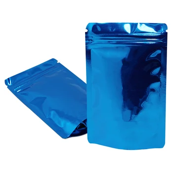 

100Pcs/lot Glossy Blue Stand Up Zip Lock Aluminum Foil Food Package Bag Reclosable Mylar Zipper Packing Bag for Snack Tea Nuts