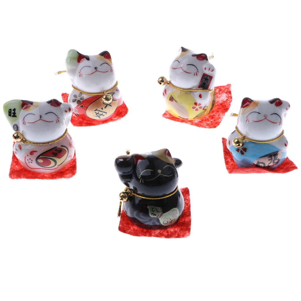 Set of 5PCS Japanese Maneki Lucky Fortune Rich Cat Figurine Home Hotel Shop Decor Bring Good Luck