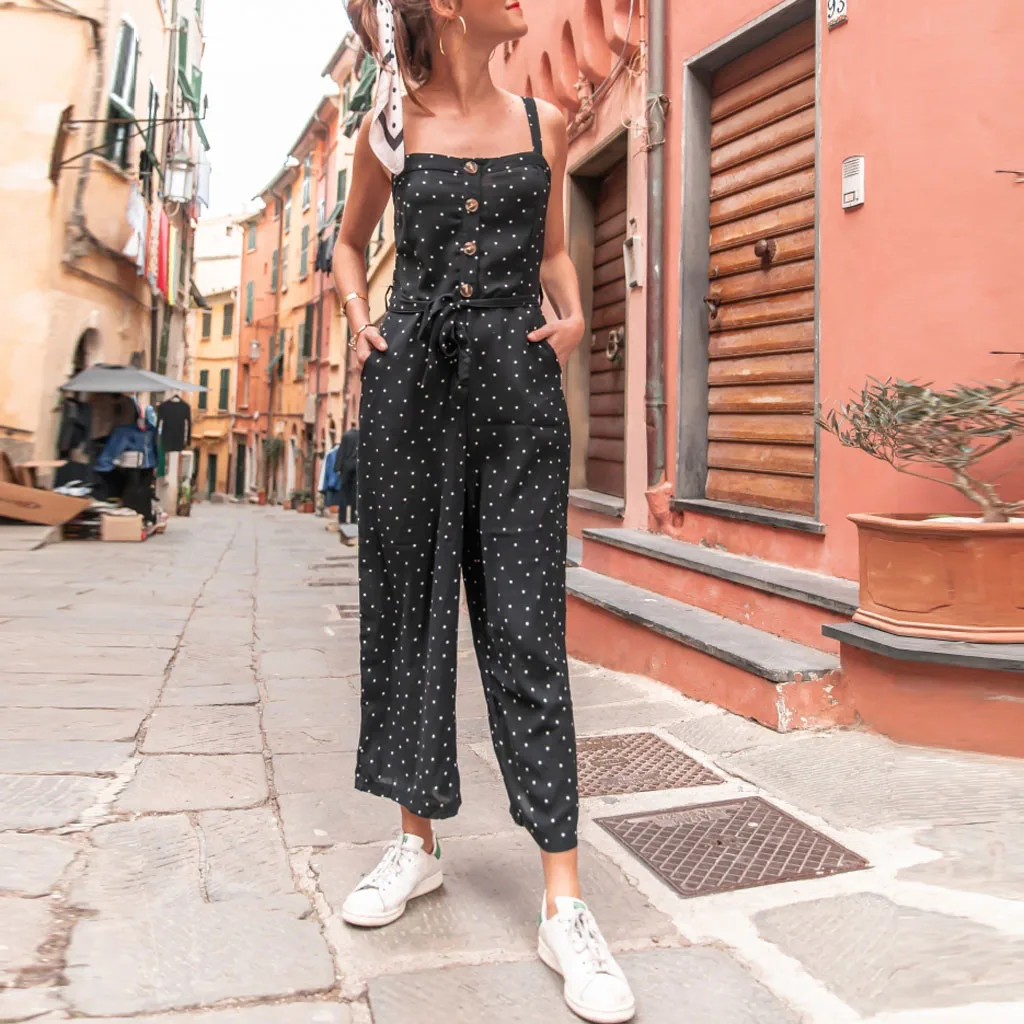 2019 Long Rompers Women Jumpsuit Summer Overalls Sexy Pocket Button Wide Leg Pants Sleeveless Wave Point Bodysuit combinaison
2019 Long Rompers Women Jumpsuit Summer Overalls Sexy Pocket Button Wide Leg Pants Sleeveless Wave Point Bodysuit combinaison