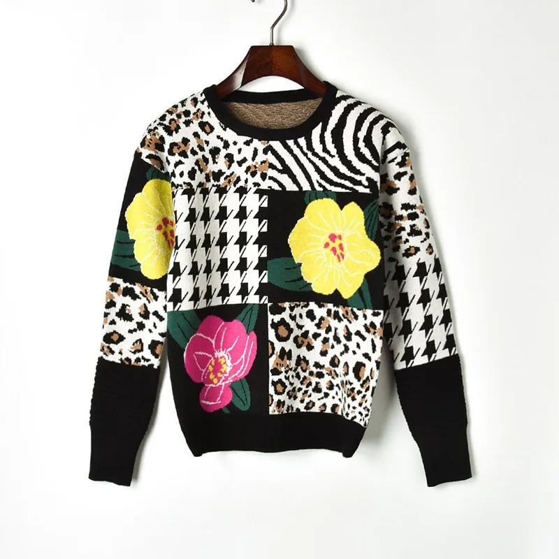 Winter New Women's Houndstooth Leopard Print Sweaters Jacquard Stitching Floral Round Neck Knitted Pullovers Vintage Jumpers
Winter New Women's Houndstooth Leopard Print Sweaters Jacquard Stitching Floral Round Neck Knitted Pullovers Vintage Jumpers
