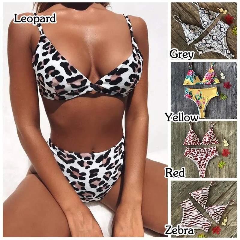 Женский леопардовый купальник с чашками пуш-ап и завышенной талией | Женская