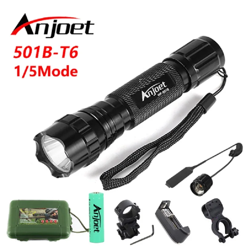 Anjoet 501Bs CREE XML T6 тактический светодиодный фонарик прожектор фонарь кемпинг