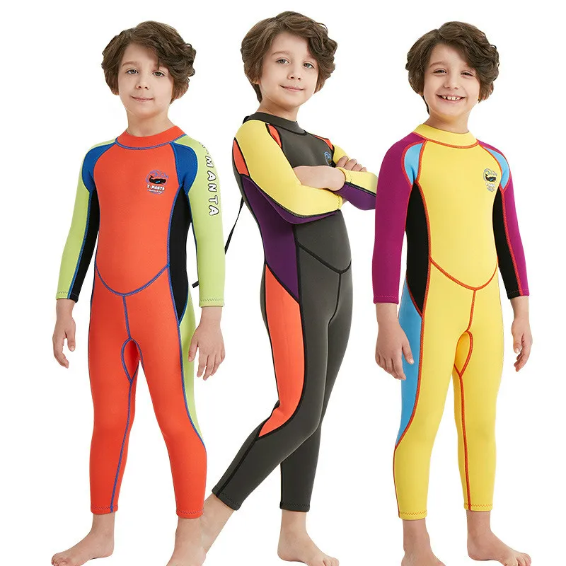 

2.5mm Neoprene Wetsuit Kids Boys Girls Diving Wet Suit Child Swimwear One-piece Long Sleeve Rash Guard Sunscreen Warm Clothing