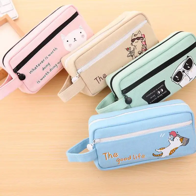 Fromthenon кошка история Портативный Kawaii Карандаш сумка Симпатичные Pencilcase Ткань