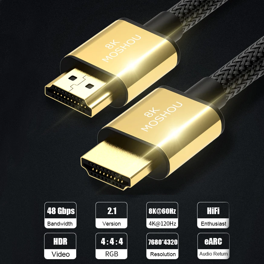 MOSHOU HDMI 2.1 ARC Video Cables 8K@60Hz 4K@120Hz 48Gbps Bandwidth 8K Cord For Amplifier TV High Definition Multimedia Interface
MOSHOU HDMI 2.1 ARC Video Cables 8K@60Hz 4K@120Hz 48Gbps Bandwidth 8K Cord For Amplifier TV High Definition Multimedia Interface