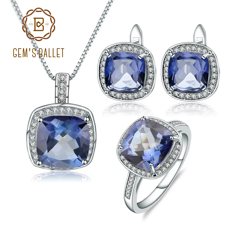 GEM'S BALLET Natural Square Iolite Blue Mystic Quartz Jewelry Set For Women 925 Sterling Silver Necklace Earrings Ring Set
GEM'S BALLET Natural Square Iolite Blue Mystic Quartz Jewelry Set For Women 925 Sterling Silver Necklace Earrings Ring Set