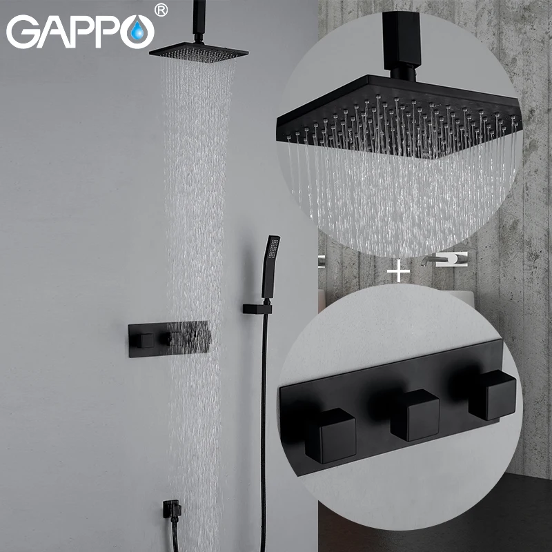 

GAPPO Shower Faucets black rainfall bathroom concealed shower mixer taps bath rain shower set bathtub faucet mixer tap