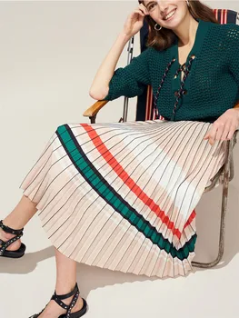 Women's Skirt New 2019 Summer Elastic Waist Organ Pleated Striped Women Brand Clothing
Women's Skirt New 2019 Summer Elastic Waist Organ Pleated Striped Women Brand Clothing