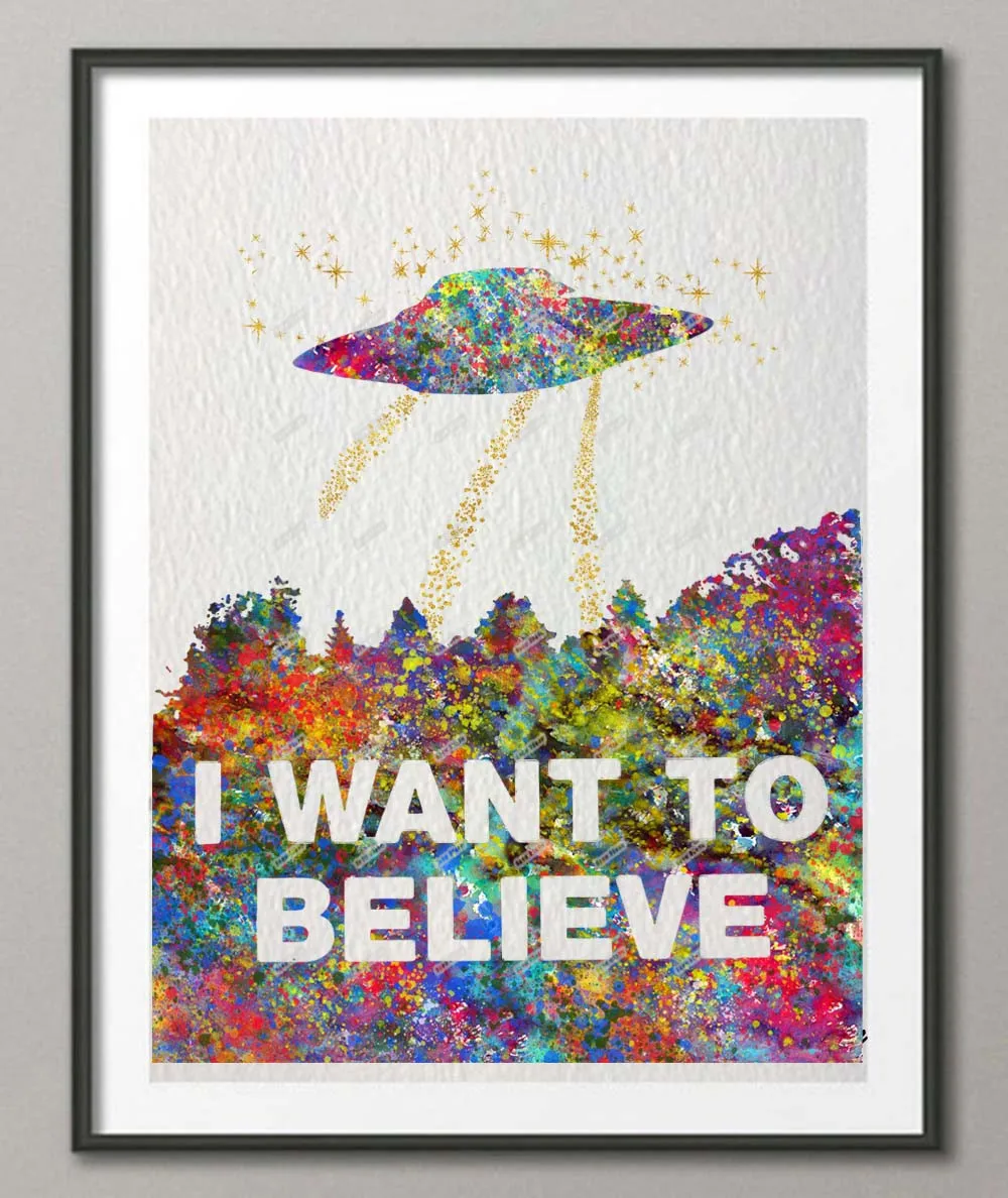 I WANT TO BELIEVE Rikivity оригинальная Картина на холсте стеновое искусство постер печать