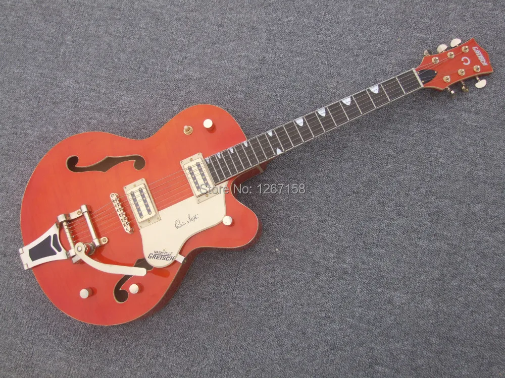 Bigsby style tailpiece hollow body electric jazz guitar, Free shipping direct from factory,Gretsch orange color bigsby bridge
Bigsby style tailpiece hollow body electric jazz guitar, Free shipping direct from factory,Gretsch orange color bigsby bridge