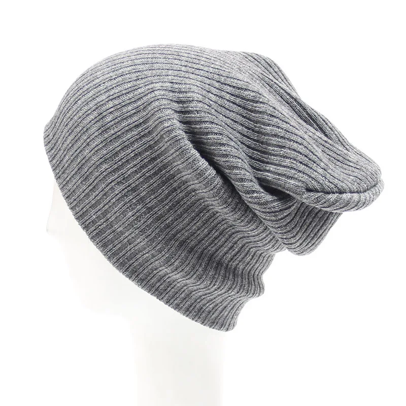 Autumn Winter Skullies Beanie Kintted Cap Women Men Solid Color Outdoor Warm Wool Hat Fashion Unisex Striped Knit Hats CP0270 (3)